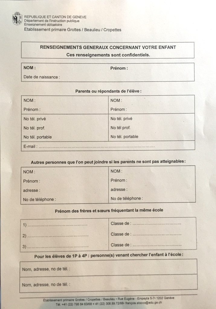 Un bon exemple de formulaire inclusif à l'école des Cropettes à Genève.