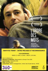 l'Ordre des Mots - Identités Trans*: Film + débat. Amnesty International - Groupe Trans 360
